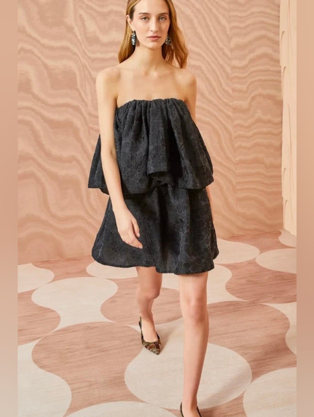 Ulla Johnson Oui Floral Jacquard Strapless Dress‎ In Noir
